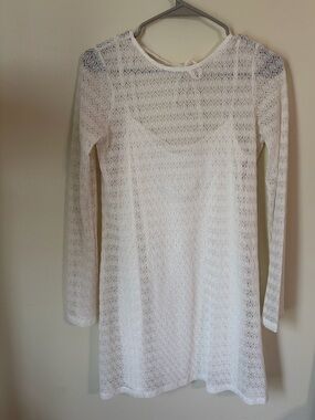 H&M White Long-Sleeve Lace Knit Dress